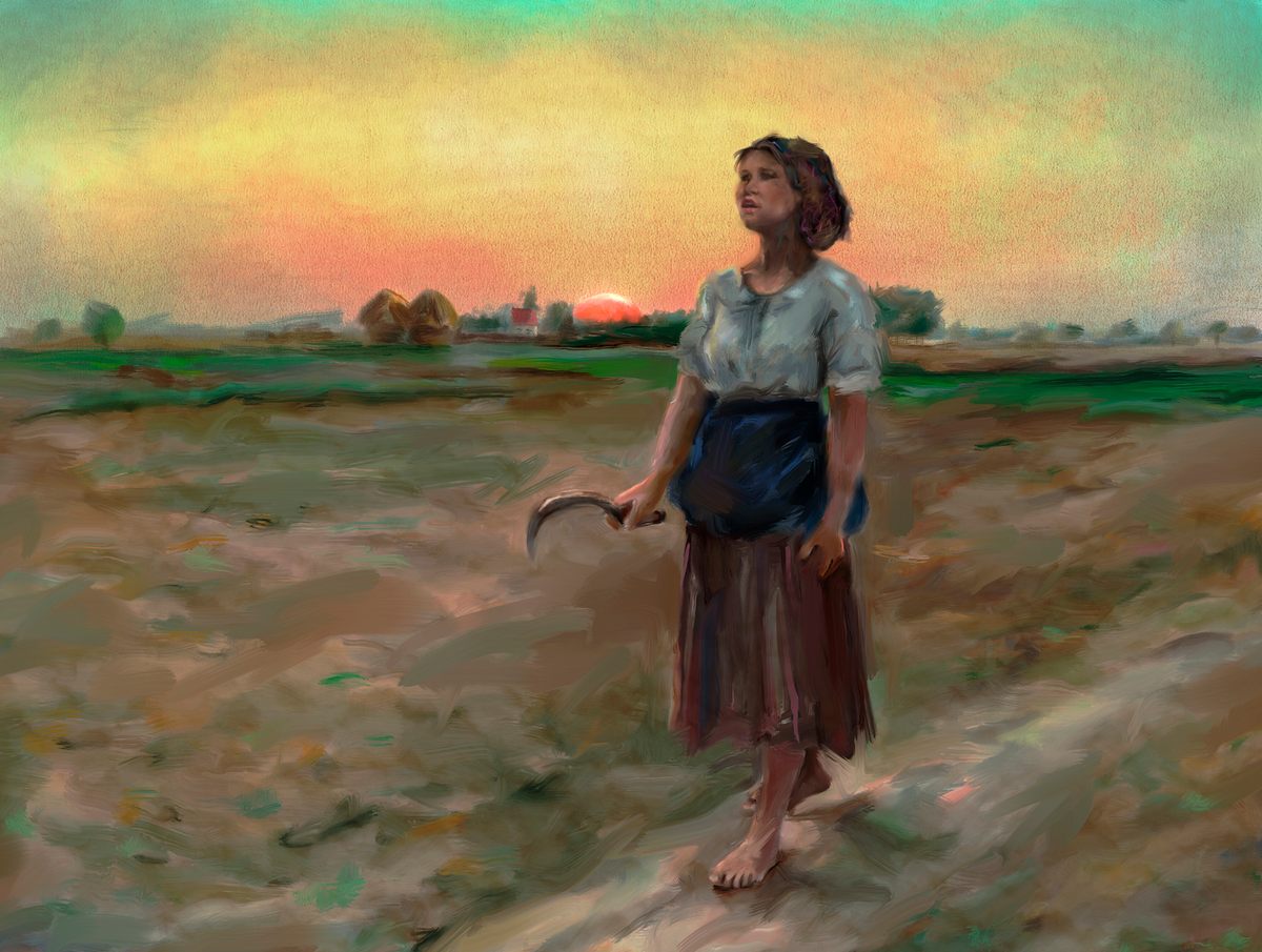 Author rendering of <em>The Song of the Lark</em>, painted by Jules Breton in 1884.