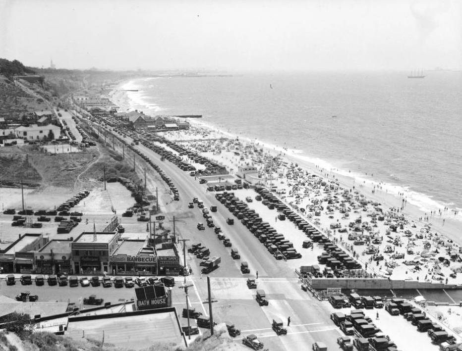 An aerial view of beachfront Santa Monica, c. 1930.