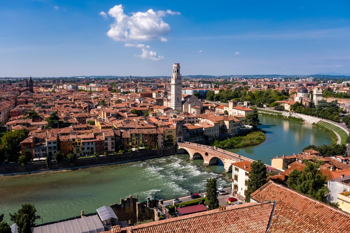 A view of Verona's historical center and the Ponte Pietro crossing the Adige River close to where archaeologists unearthed an Iron Age necropolis.