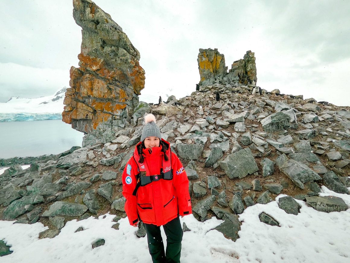 Me on Half Moon Island (with Chinstrap penguins in the background)