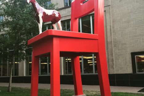 Horse on giant red chair, Denver, Colorado.