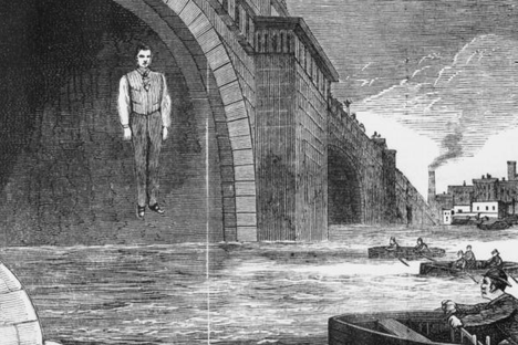 Donovan jumps from the London Bridge in 1887.