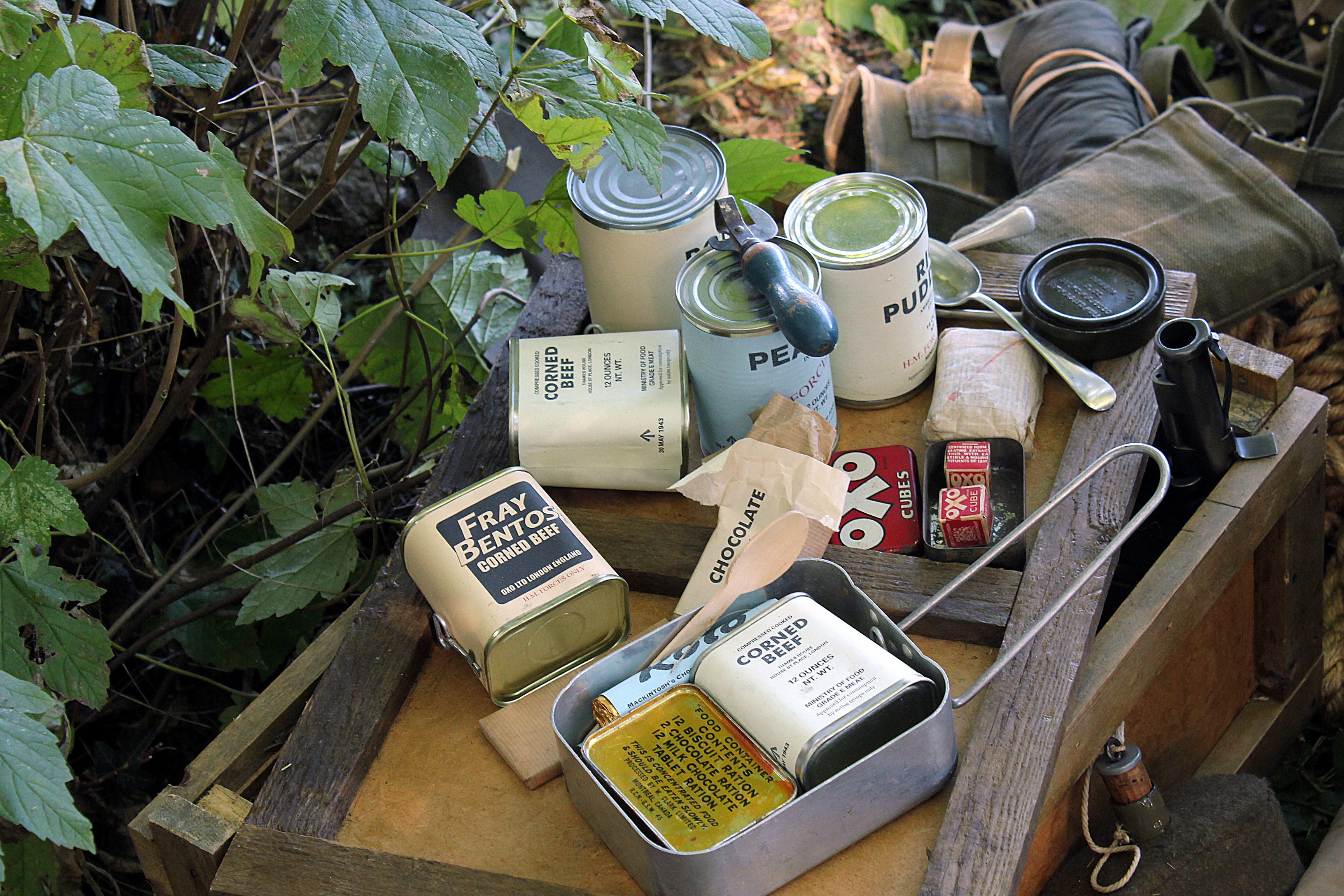 Soldiers' rations included Fray Bentos corned beef during the First and Second World War, pictured here in a reproduction.