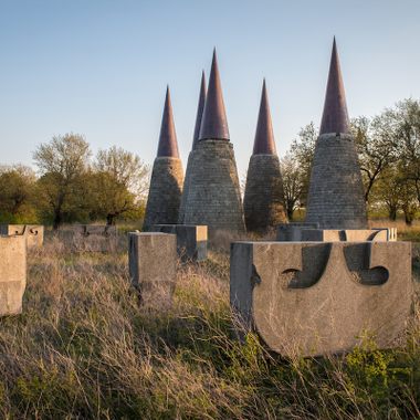 Stone 'boats' surround the memorial complex
