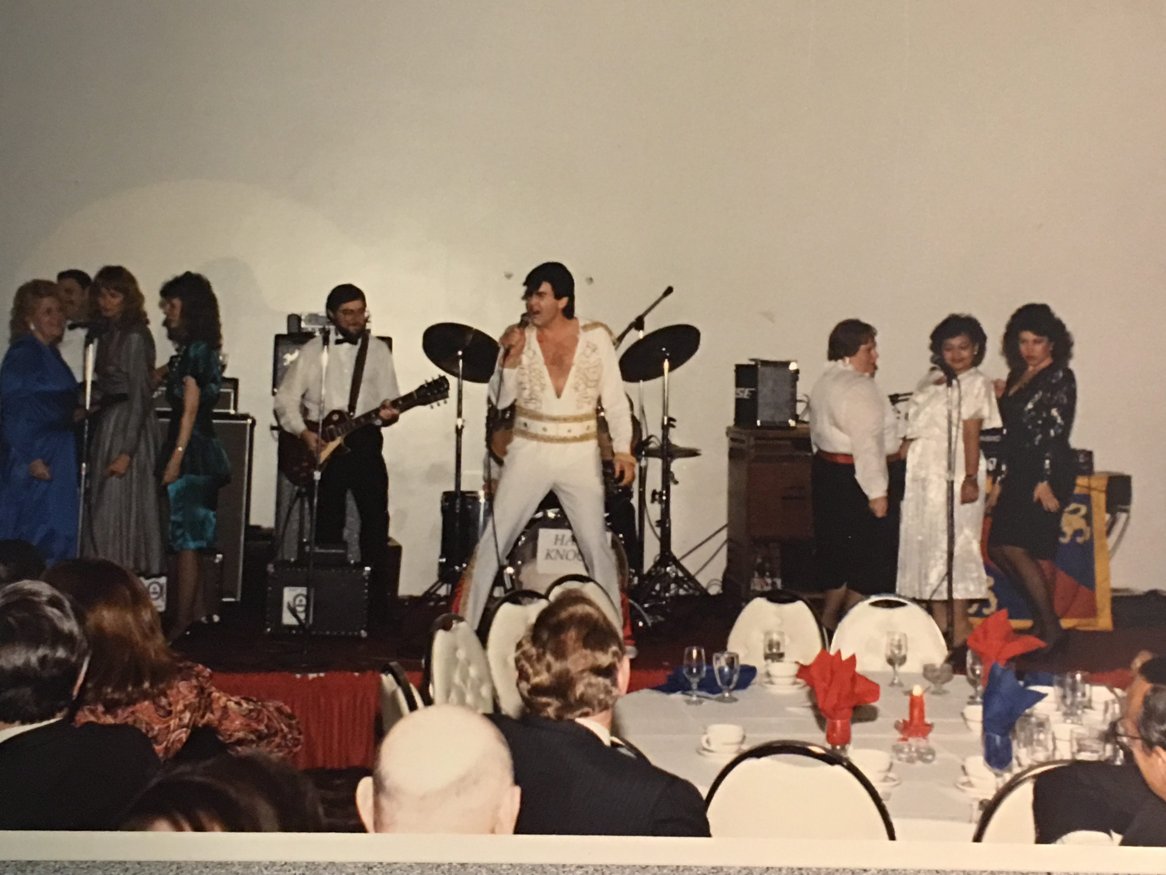 John Hanks as Elvis with FAA chorale backup, 1989.