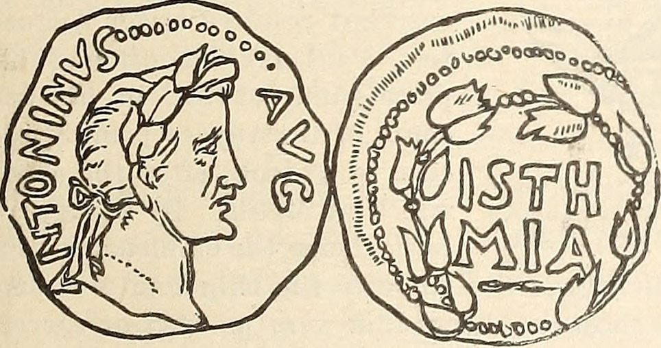 The Isthmian games awarded champions a wreath of celery, depicted on the right.