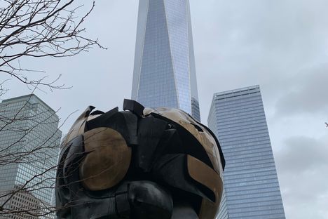 The Sphere with Freedom Tower in the back