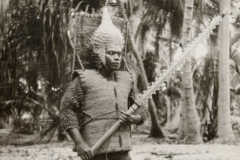 One of the senior students at Rongorongo Training College in Beru, pre-1925, photographed by Reverend George Hubert Eastman. 