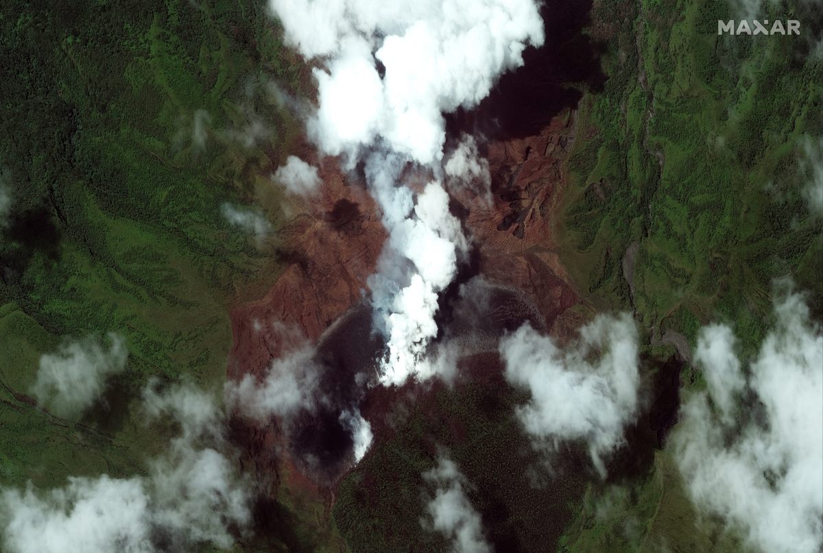 The La Soufrière eruption captured by a satellite.