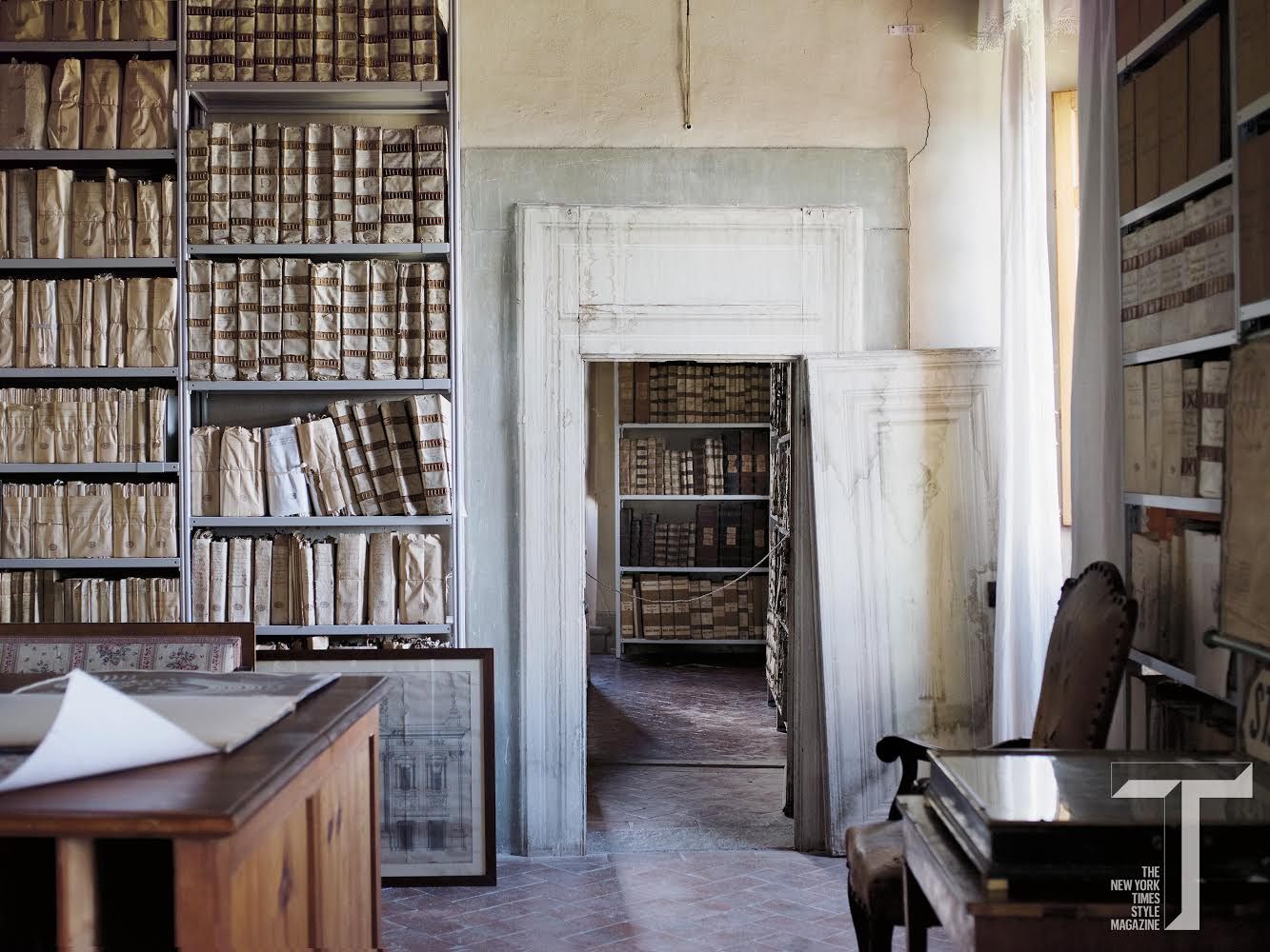 One of six archival rooms on the first floor of Tuscany's Villa le Corti. All together, they hold 4,000 feet of volumes containing the Corsini family’s history, from the 1360s through the 1960s.