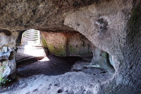 Inside one of the stone dwellings.