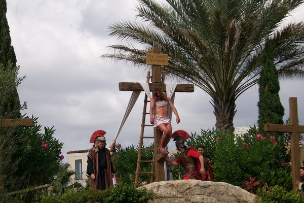 Wax crucifixion scene inside the park