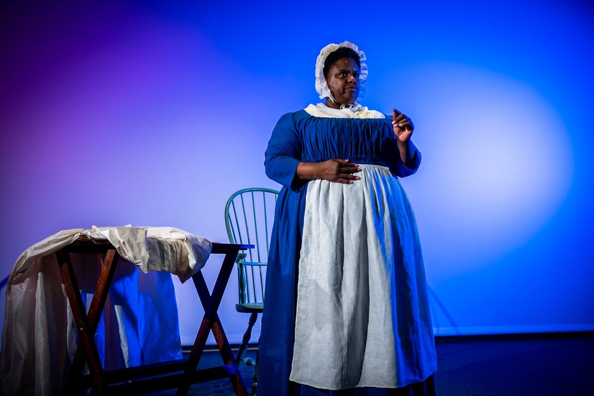 Playwright Teresa Miller's one-woman show <em>Meet Elizabeth Freeman</em> will be performed to celebrate the unveiling of the statute. Here, actor Tiffany Bacon portrays Freeman in the play at the Museum of the American Revolution.