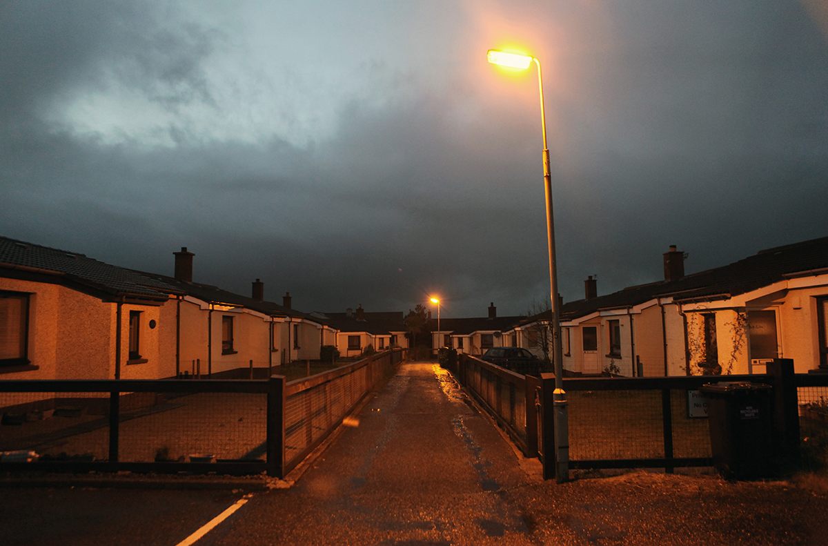 Plasterfield prefab estate at dusk, Stornoway, Isle of Lewis, Scotland, 2013.