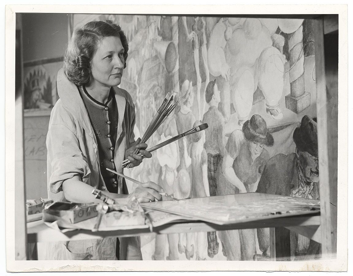 Artist Elizabeth Deering at work on a mural in 1939 as part of the Federal Art Project.