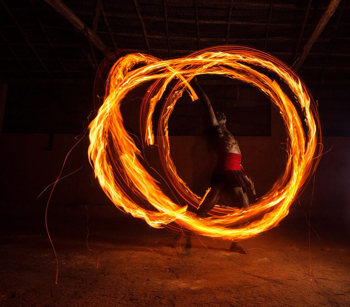 Combat with <em>gini pandam</em>, or flambeaux, was a highly advanced combat skill that was later incorporated into traditional temple ceremonies.