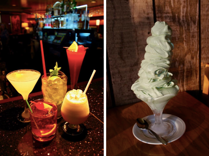 Some of the drinks available at supper clubs, and a three-person Grasshopper.