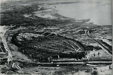 One of Caligula's sunken pleasure ships, retrieved from the bottom of Lake Nemi in the 1920s. 