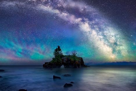 Long exposures can be key to capturing the grandeur of the Milky Way, seen here at Hollow Rock in Lake Superior off the coast of Minnesota. 