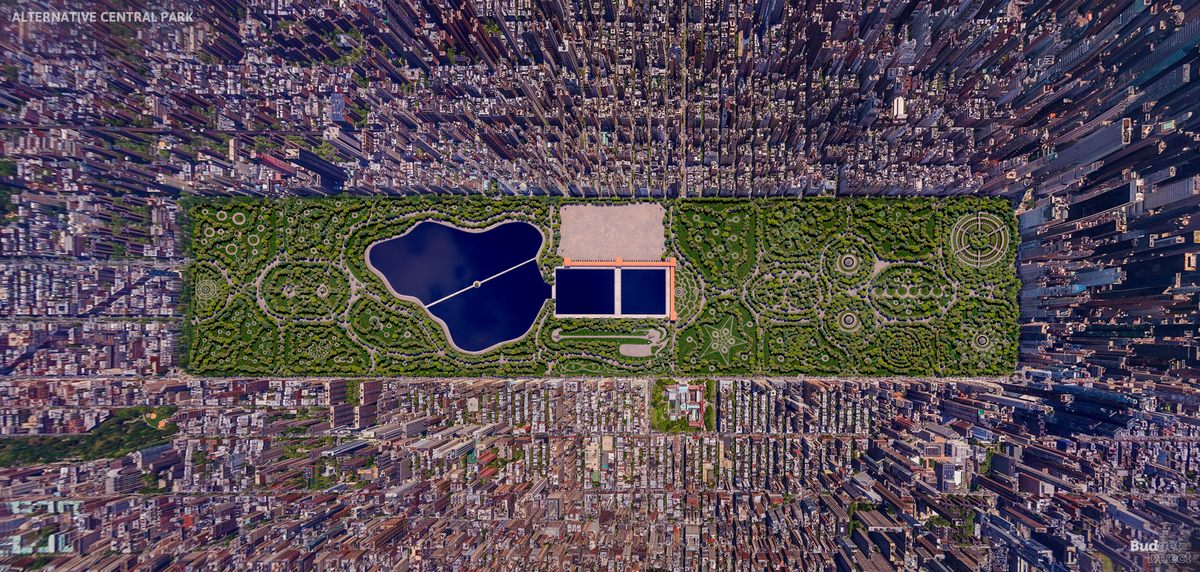 Rink's vision, surrounded by skyscrapers.