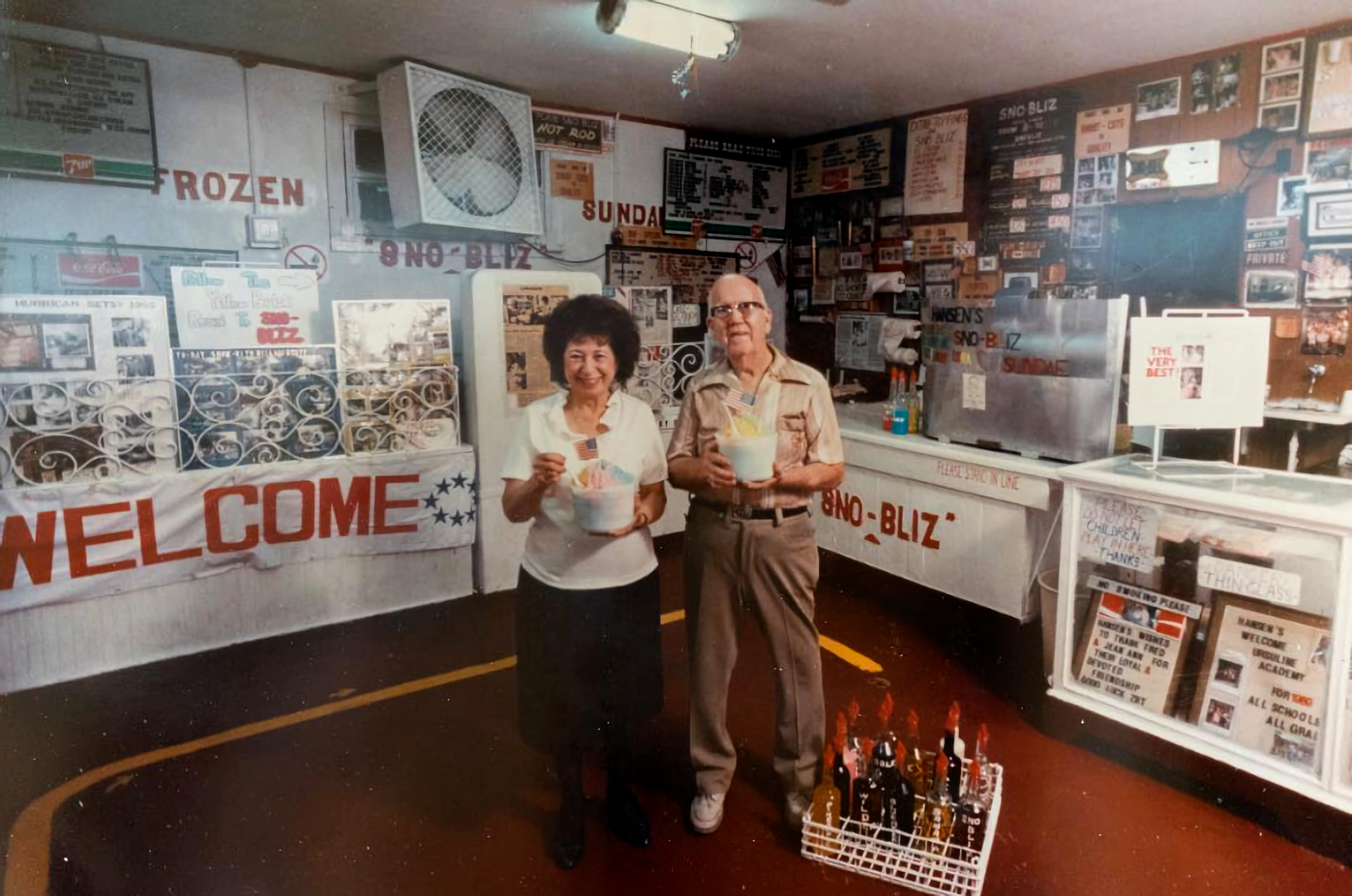 Ernest and Mary pose in the stand in 1989.