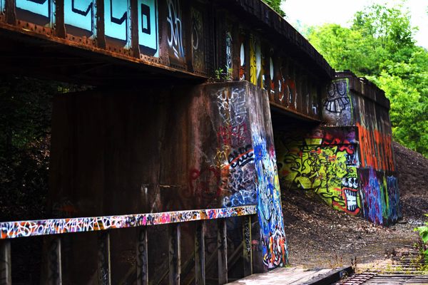 Graffiti railroad tracks.