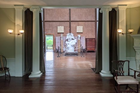 The sitting room with view of the studio floor.