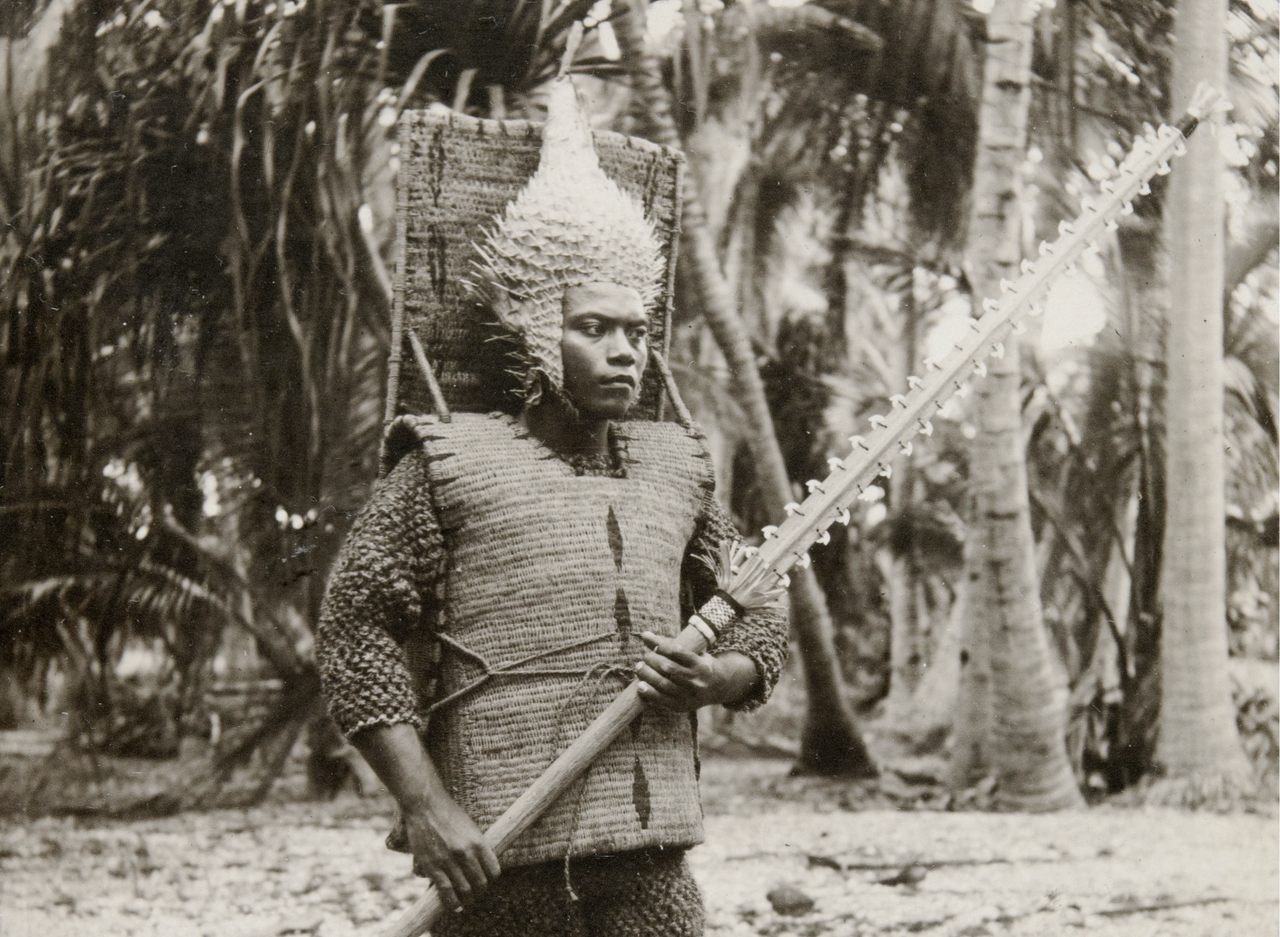One of the senior students at Rongorongo Training College in Beru, pre-1925, photographed by Reverend George Hubert Eastman. 