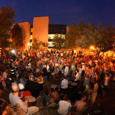 Asheville's weekly drum circle in Pritchard Park.