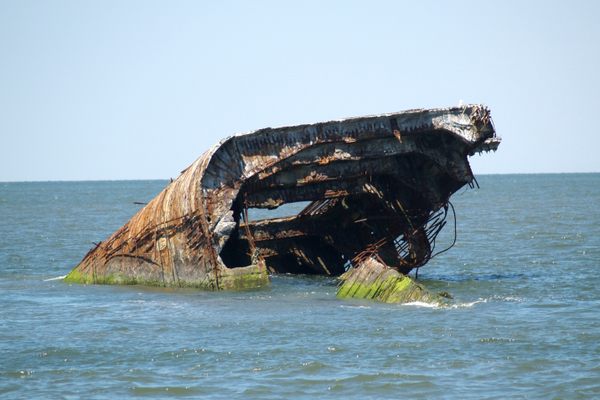The wreckage of the SS Atlantus lies off the coast of Sunset Beach, New Jersey