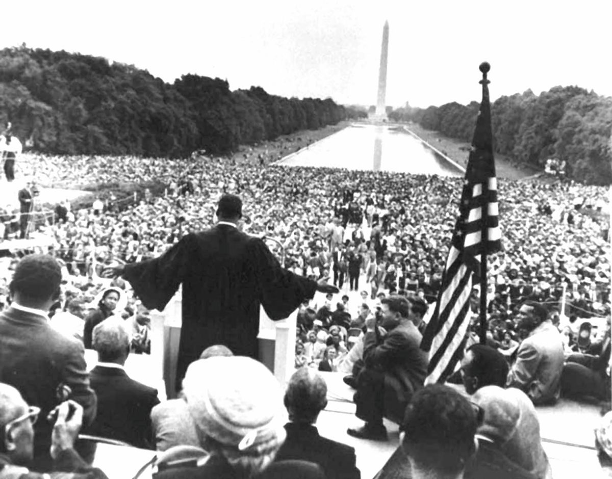 Martin Luther King Jr. addresses the marchers at a 1957 protest.
