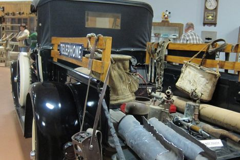 In addition to telephones, there is lineman equipment and vintage cars.