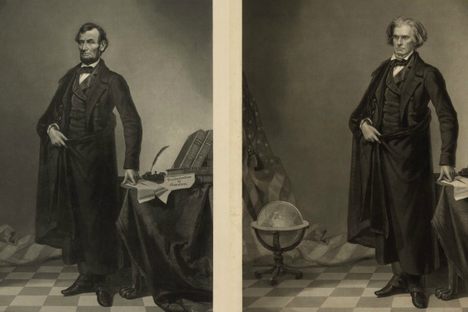 Print of Lincoln vs. print of a Calhoun engraving.