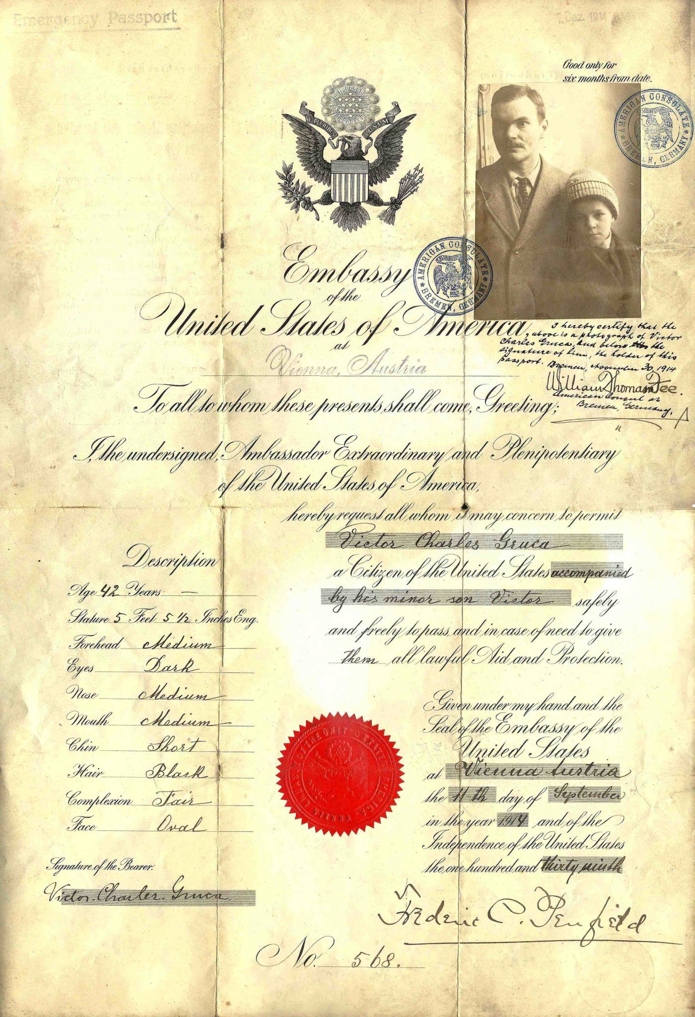 One of the earliest passport photos, from 1914, appears to have been added later as requirements were updated.