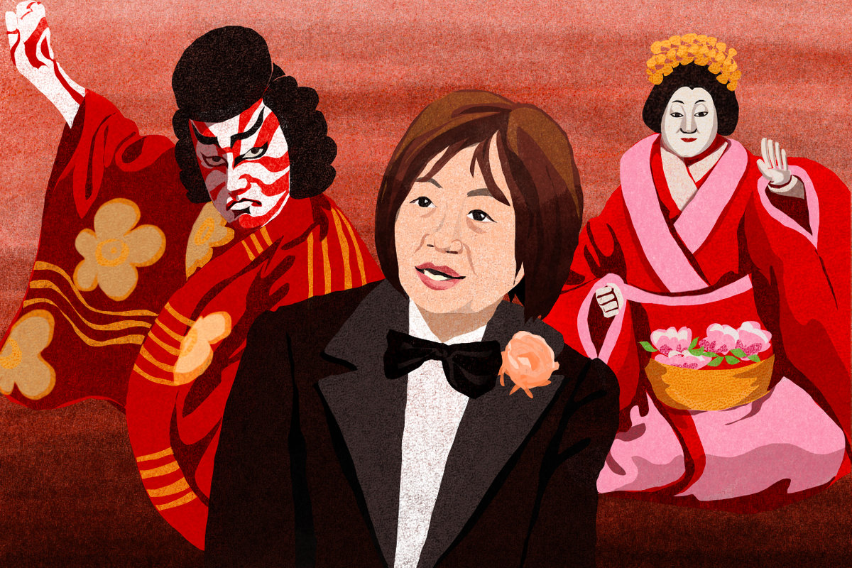 Famous benshi like Midori Sawato (center) were influenced by earlier Japanese performing arts like kabuki and rakugo.
