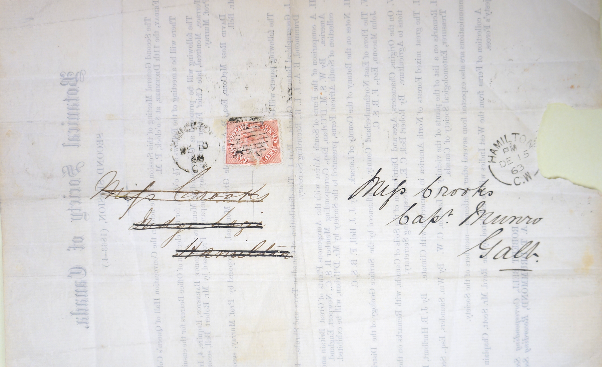 A piece of correspondence from the Botanical Society of Canada to Crooks.