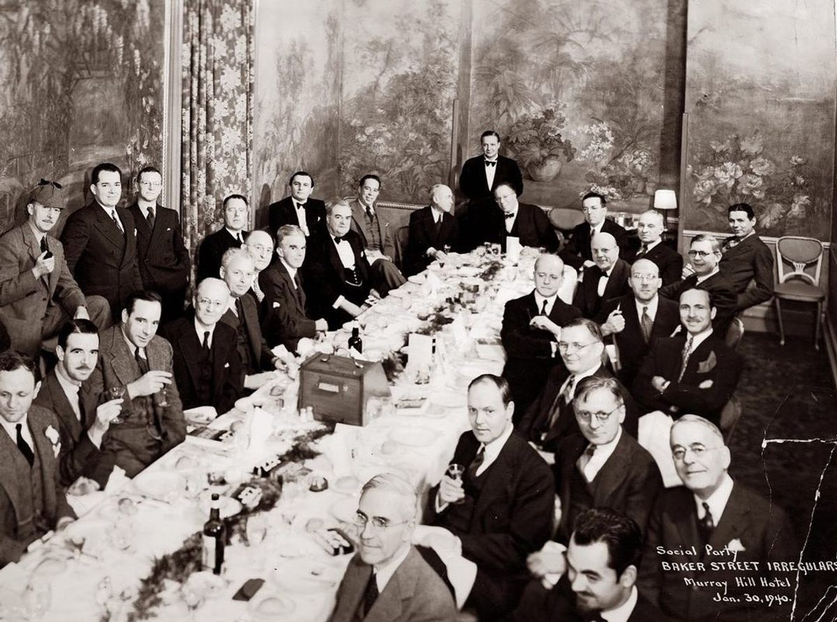 The formation of the Baker Street Irregulars—shown here at a meeting in New York City in 1940—made Sherlockiana the world's first official fandom. 