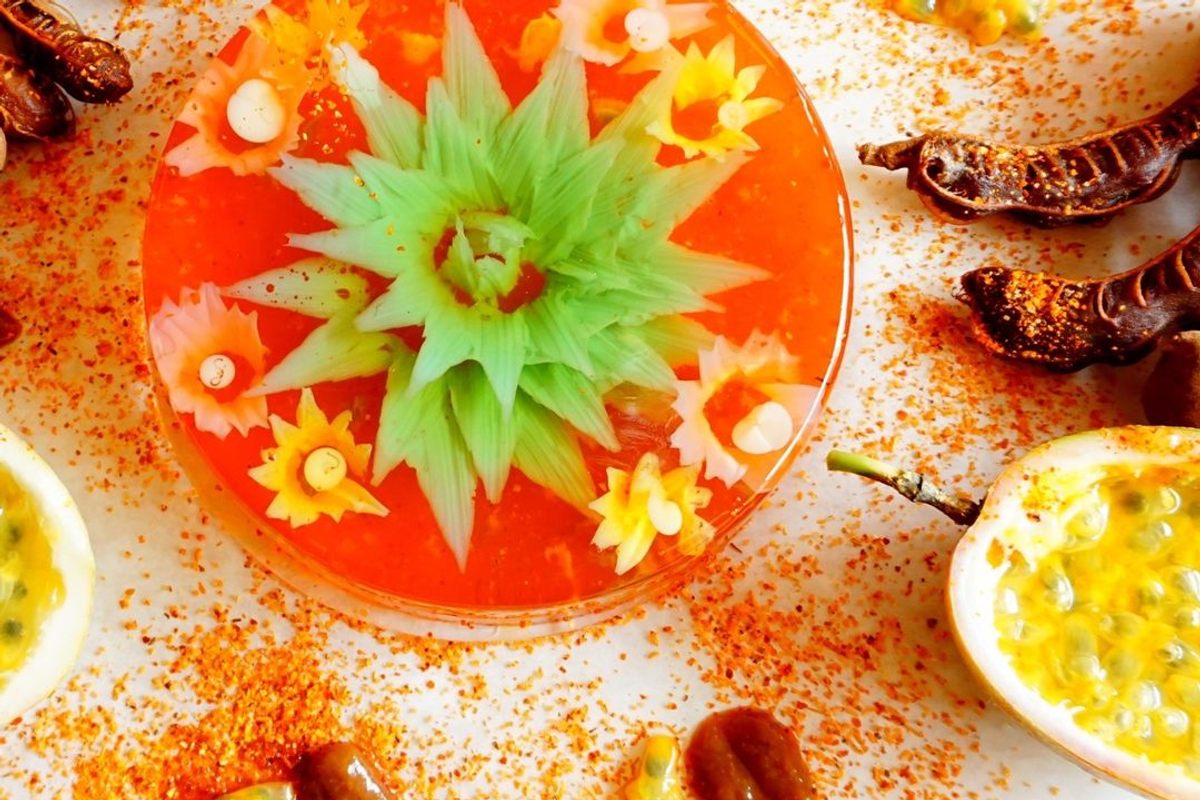 The Hot Tropic cake made with passionfruit juice and tamarind jelly.