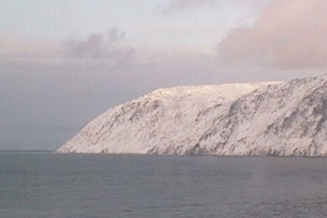 Big Diomede as viewed from Little Diomede. (Wikimedia Commons)