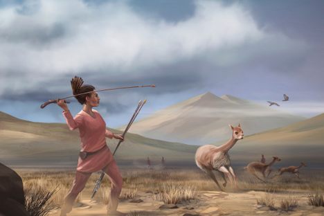 This artist's rendition shows an ancient huntresses in action. 