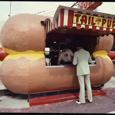 The unmistakable hot dog-shaped wiener stand.