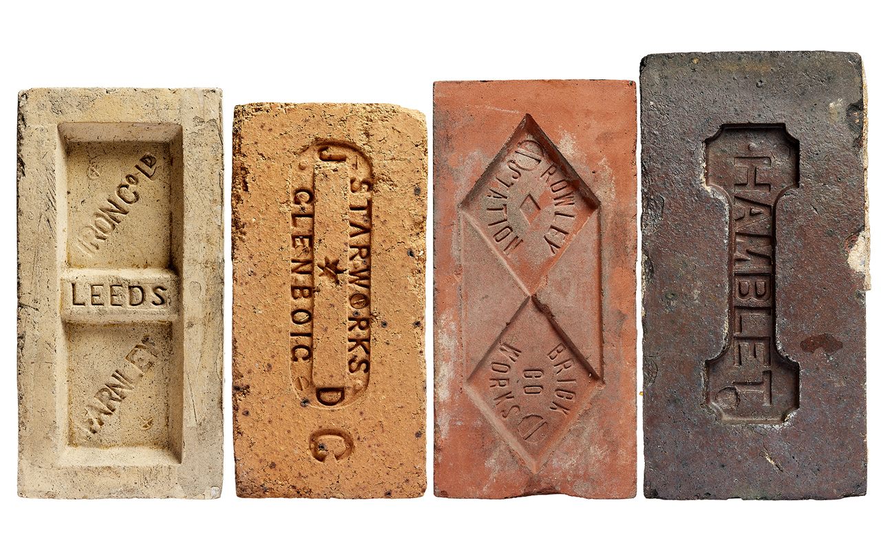 Devoted collectors are often drawn to bricks with striking typography and design. These appeared in Patrick Fry's <em>Brick Index</em>.