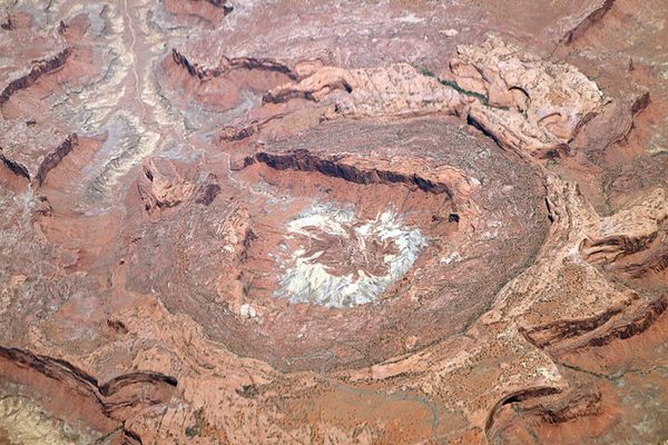An aerial view of Upheaval Dome