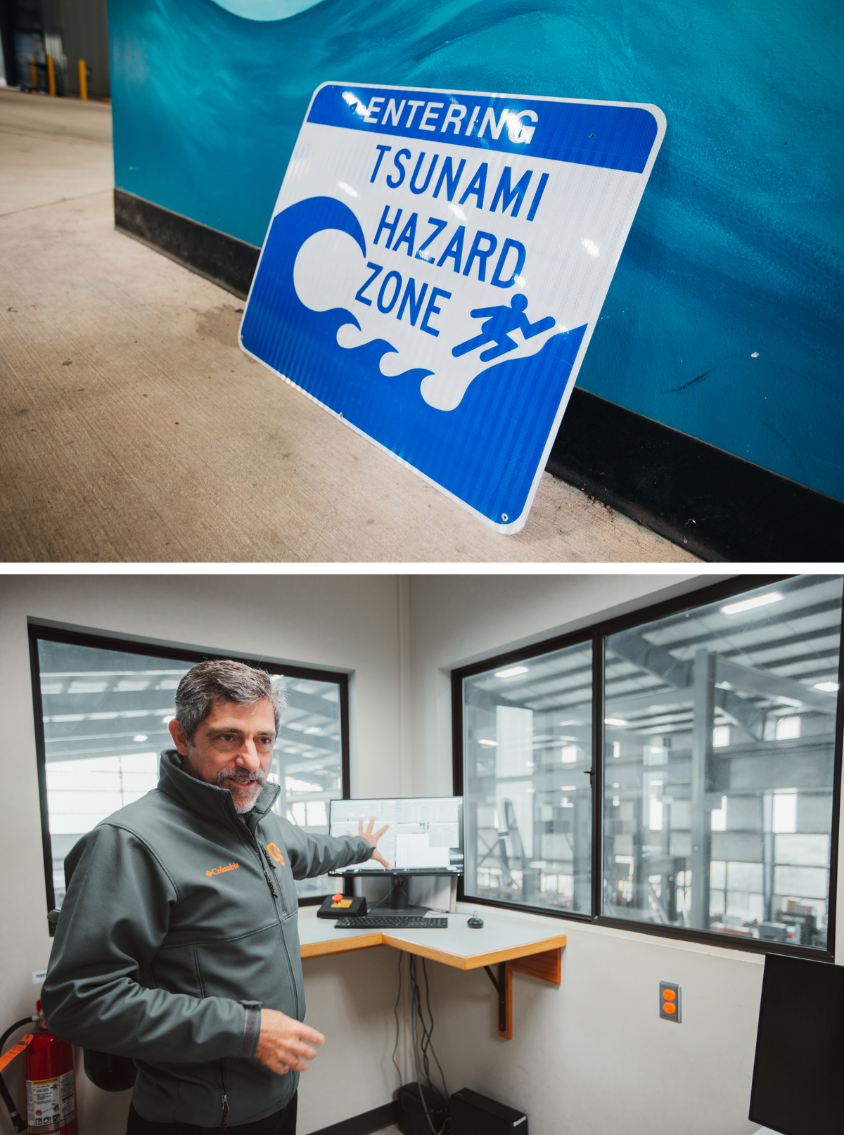 While the flume and wave basin at Hinsdale can simulate tsunamis, they're only a few feet high (top); the lab's director, Pedro Lomonaco (bottom).