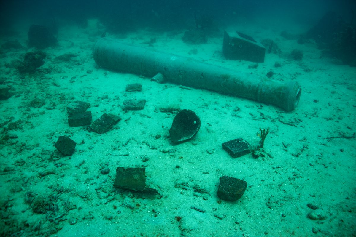 Four cannons litter the site, two cement and two iron.