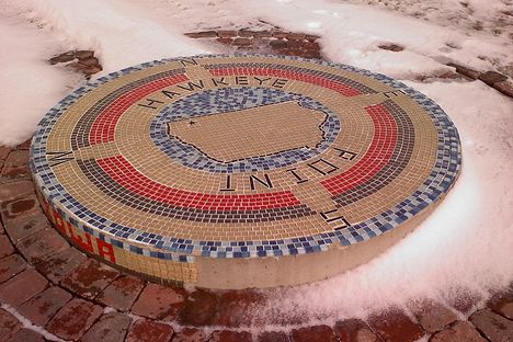 Mosaic marking the highest point in Iowa.