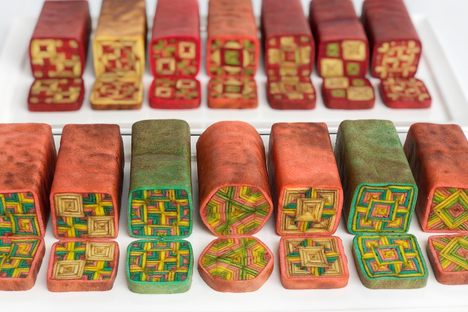 Slicing into these cakes reveals their geometric interiors.