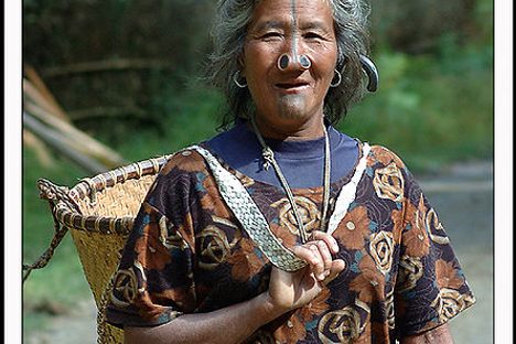 Apatani woman carrying the traditional basket.