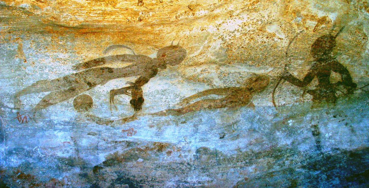 Humans appear to be flying or levitating in some of the ancient cave art of Tassili n'Ajjer.