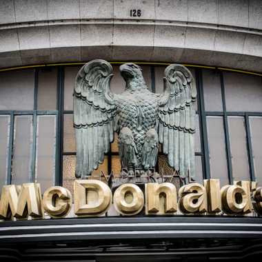 Close-up of the McDonalds marquee with the Imperial eagle